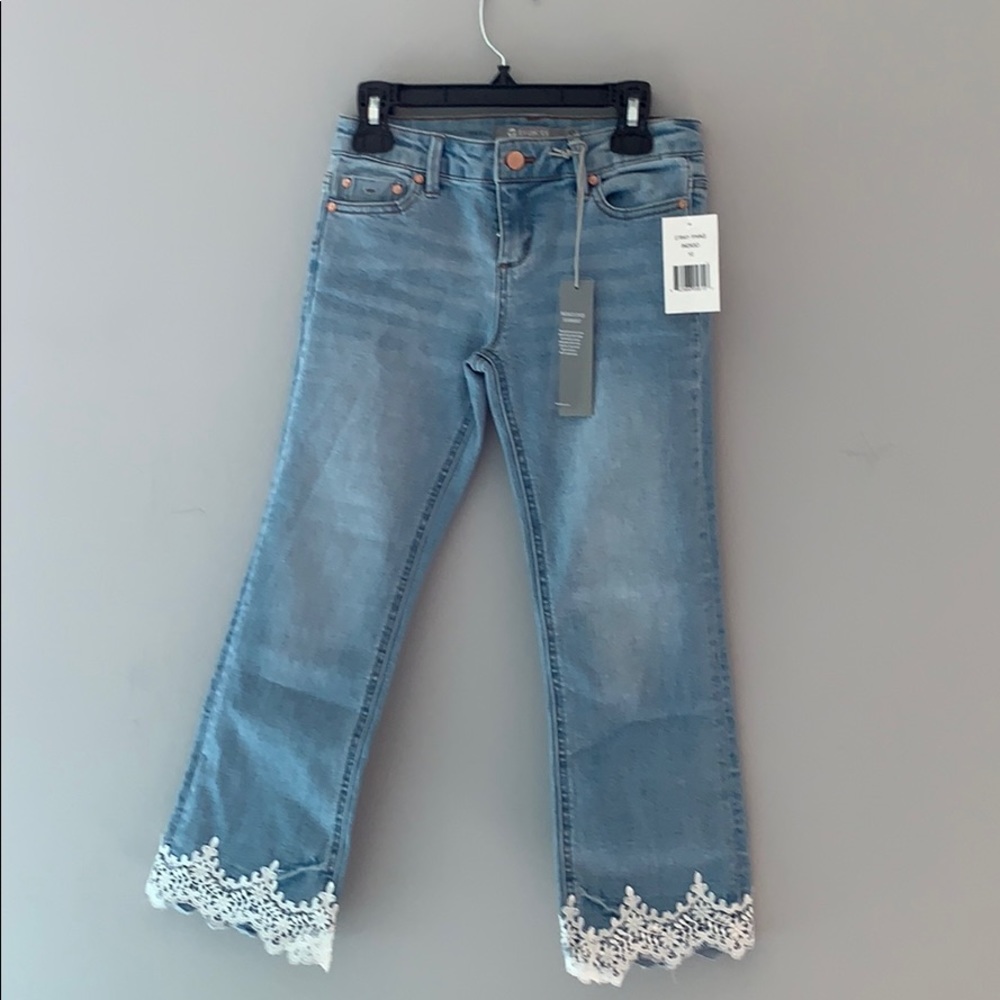 Girls cropped lace bottom jeans
